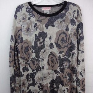 Nouveaux Pullover Sweater Floral Pattern Black Lg